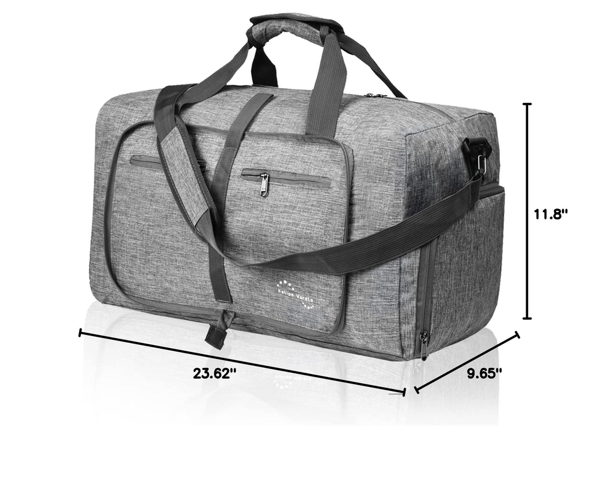 Felipe Varela Foldable Duffle Bag for Travel Weekend Overnight Gym Camping A Black 40L