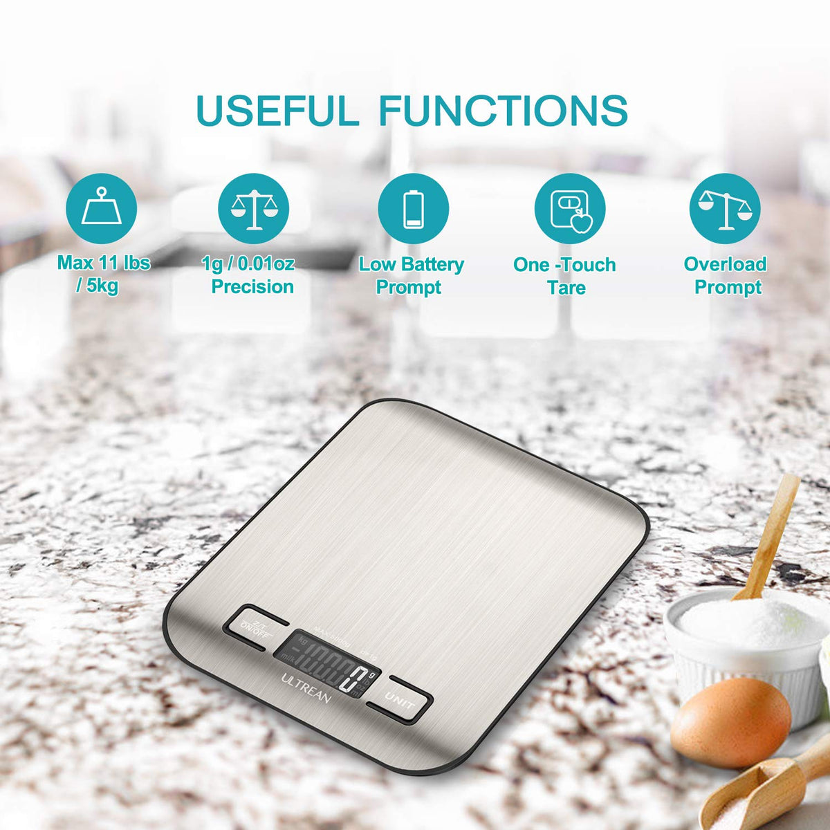 Ultrean Smart Food Kitchen Scale with Nutritional Calculator, APP for Calorie & Macro Tracking, AI Powered, Goal Progress, Digital Calorie Scale for Weight Loss, Stainless Steel, 22lb XX-Large