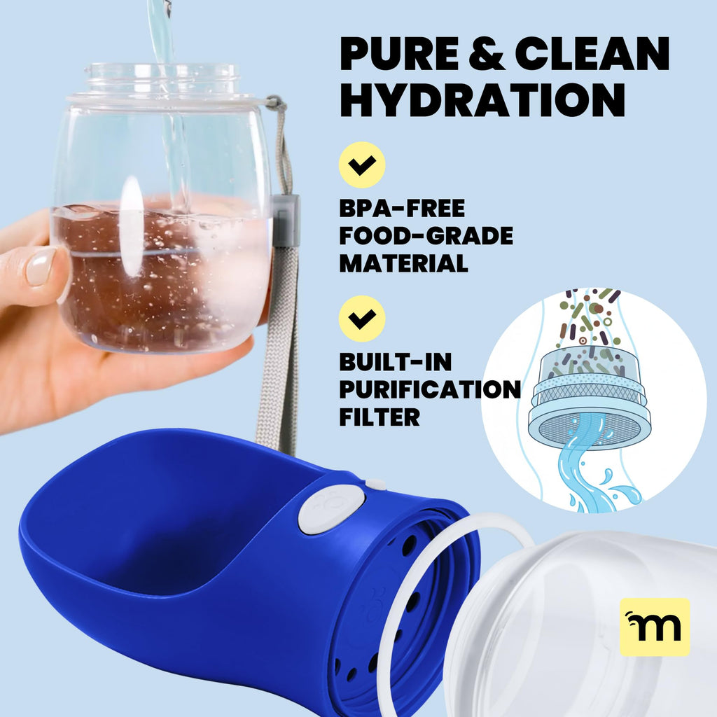 MalsiPree Dog Water Bottle Dispenser - 12 oz Navy Blue, Leak-Proof