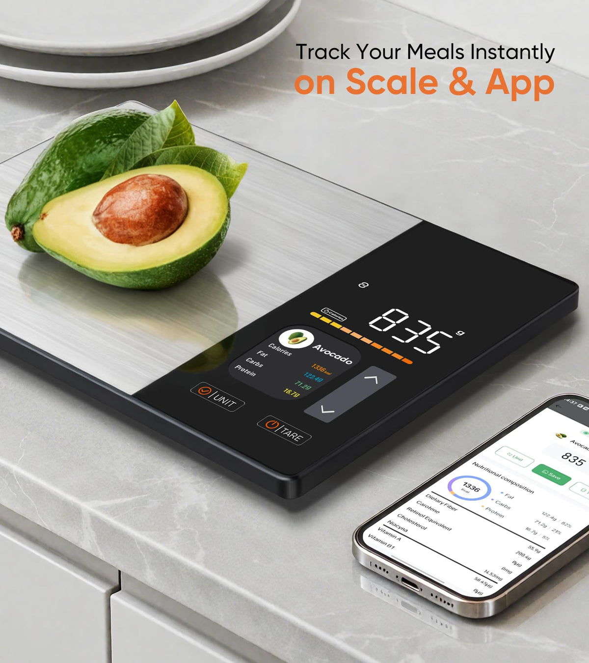 Food Scale with Nutritional Calculator, TFT Display, Track 23 Nutrients Black