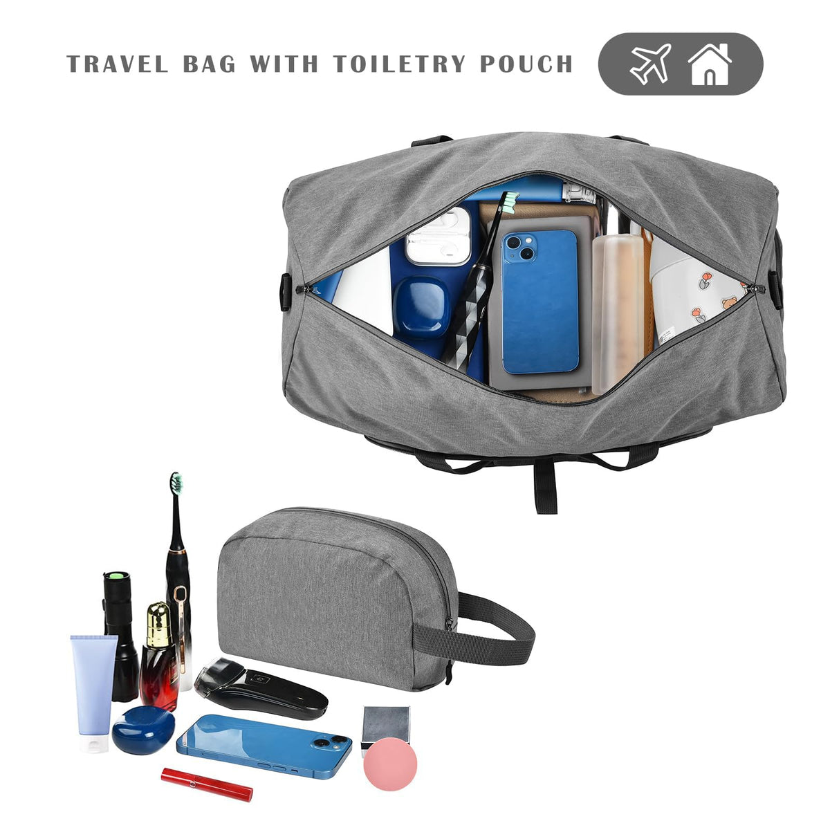 Felipe Varela Foldable Duffle Bag for Travel Weekend Overnight Gym Camping A Black 40L