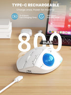 Ergonomic Wireless Trackball Mouse, Rechargeable Adjustable 0°/18° Angle Gray ball