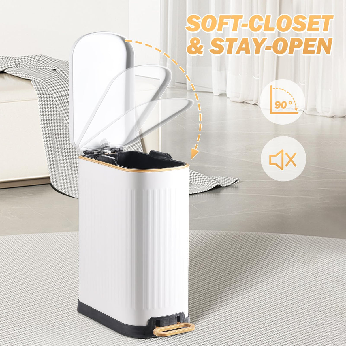 SYNCVIBE Slim Bathroom Trash Can with Soft Close Lid, 3.5 Gal, Matt White 3.5 Gallons