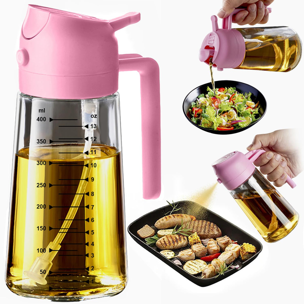 TrendPlain 16oz/470ml Glass Olive Oil Sprayer for Cooking – 2 in 1 Oil...