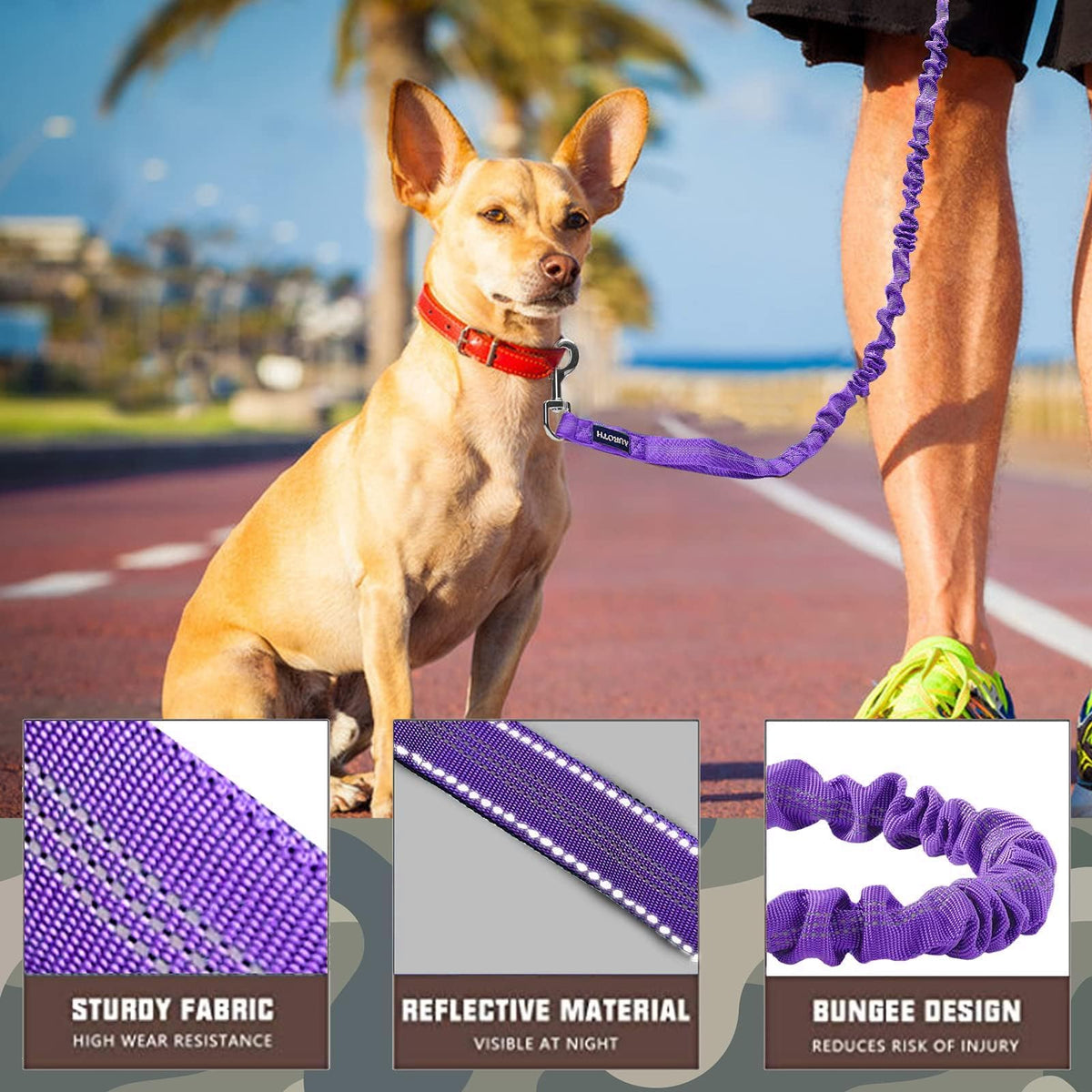 AUROTH Bungee Dog Leash for Large Dogs, No Pull for Shock Absorption Army Yellow MAX: 4.5 FT