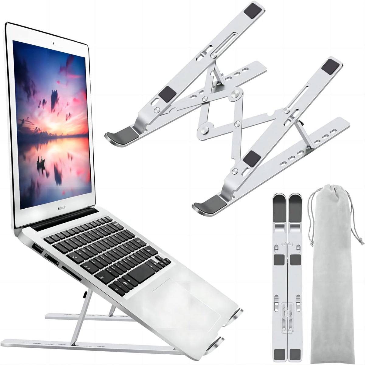 Leeboom Laptop Stand for Desk, Adjustable Foldable Aluminum Riser, Silver