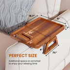 TINAMO Sofa Arm Tray with 360° Phone Holder, Clip-On Tray, Walnut Finish 13.8" x 9.5" x 1"