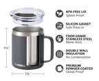 SUNWILL Insulated Coffee Mug, Stainless Steel 14 oz, Splash-Proof Lid Powder Coated Navy Blue 14 Ounces