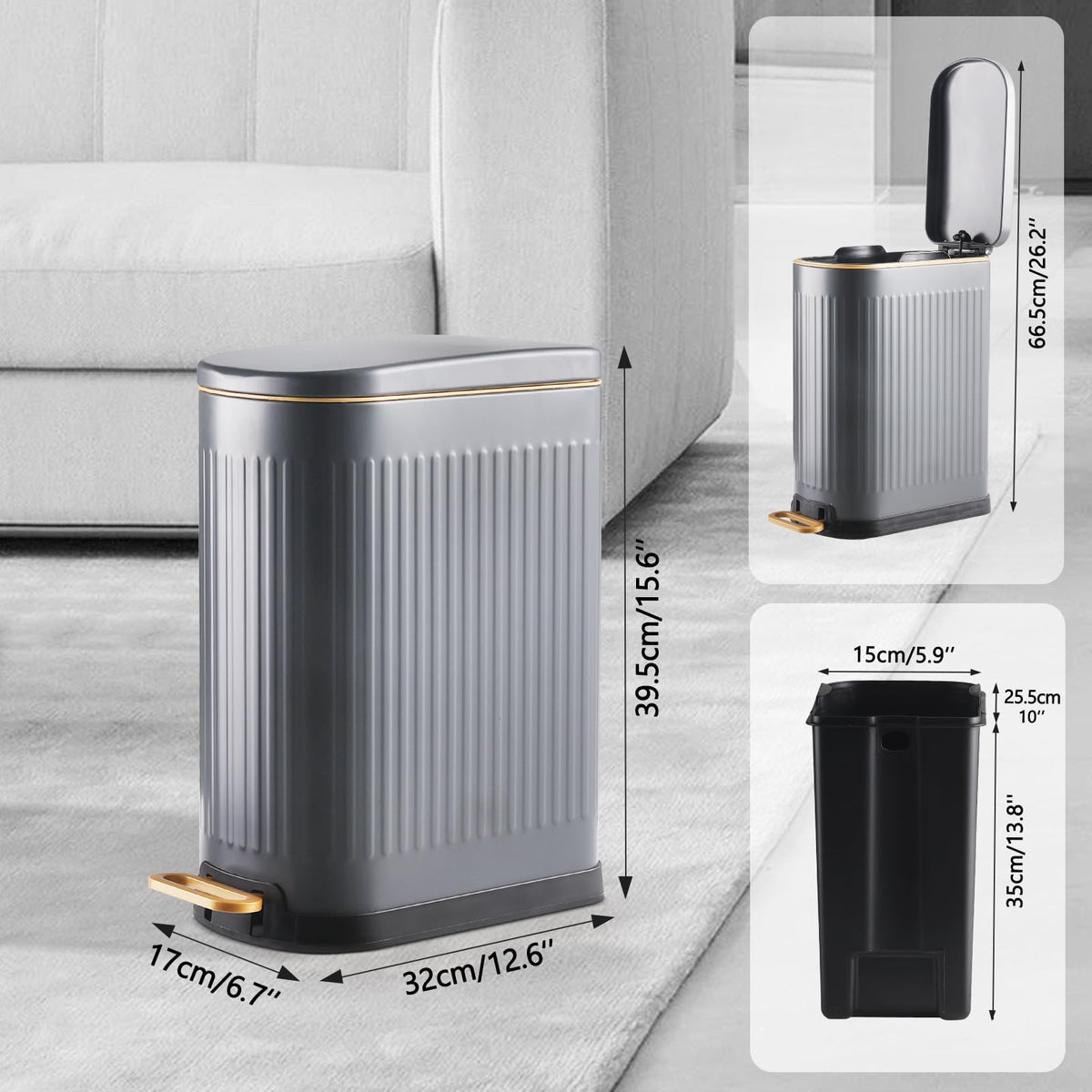 SYNCVIBE Slim Bathroom Trash Can with Soft Close Lid, 3.5 Gal, Matt White 3.5 Gallons