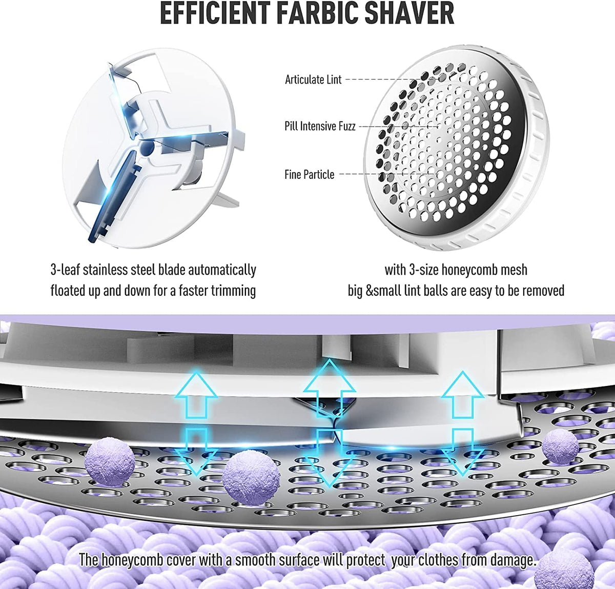 Ruidla Fabric Shaver Lint Shaver Defuzzer, Rechargeable Lint Remover Purple Rechargeable Size