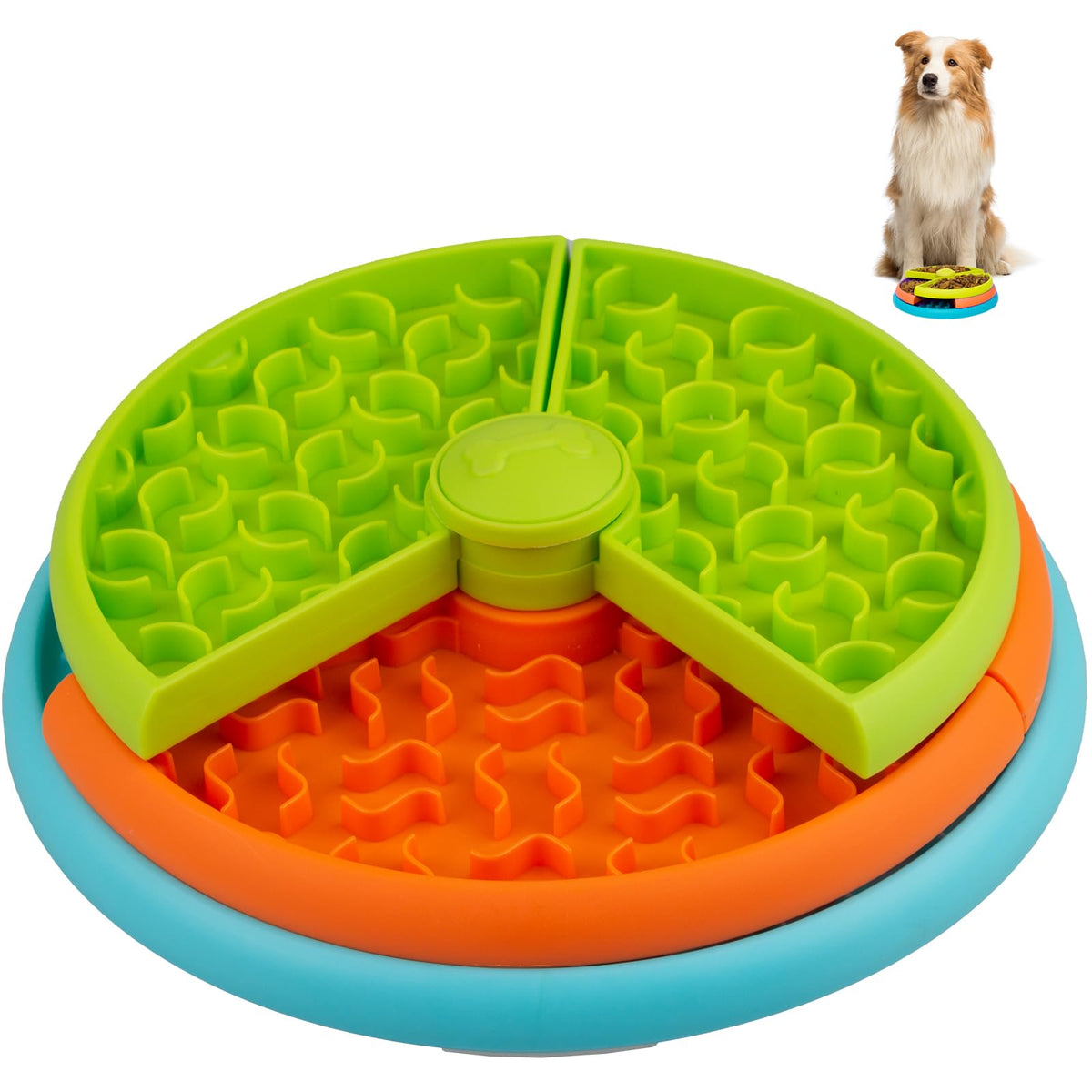 Atdoall Slow Feeder Dog Bowl, 3-Level Interactive Dog Puzzle Feeder Orange