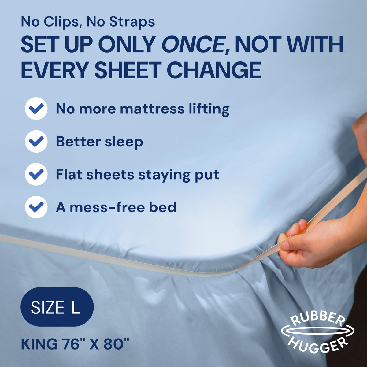 RUBBER HUGGER Elastic Fitted Sheet Straps - King 76x80, Anti-Slip