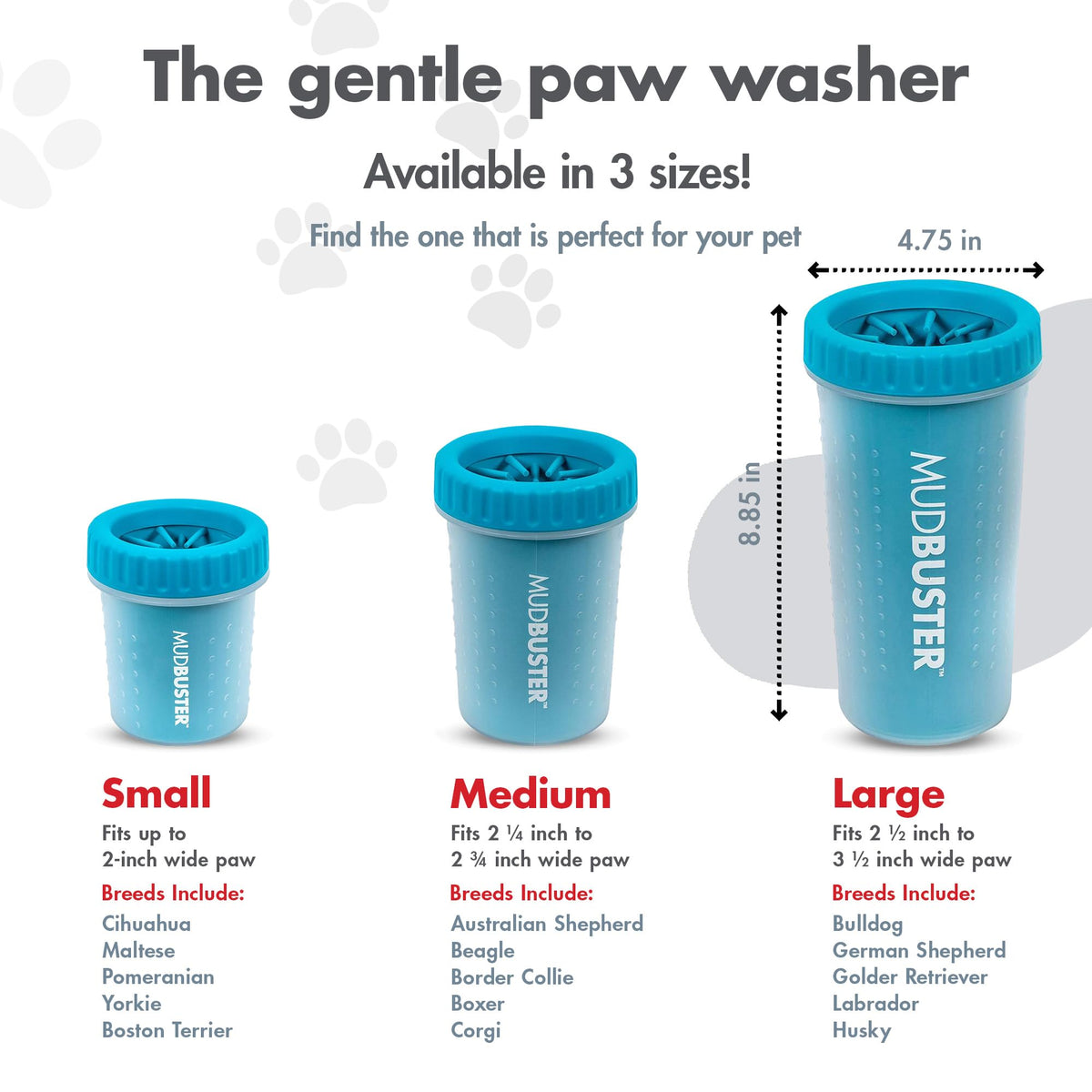 Dexas MudBuster Large Dog Paw Cleaner, Blue, Fits 2.5"-3.5" Wide Paws,...