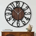 Maxstar Round Wall Clock for Living Room Decor Battery Operated Non Ticking Black Metal Wood Clocks for Home Living Room Garden Office Kitchen Decoration -16 inch Black-arabic Numerals 16 Inch