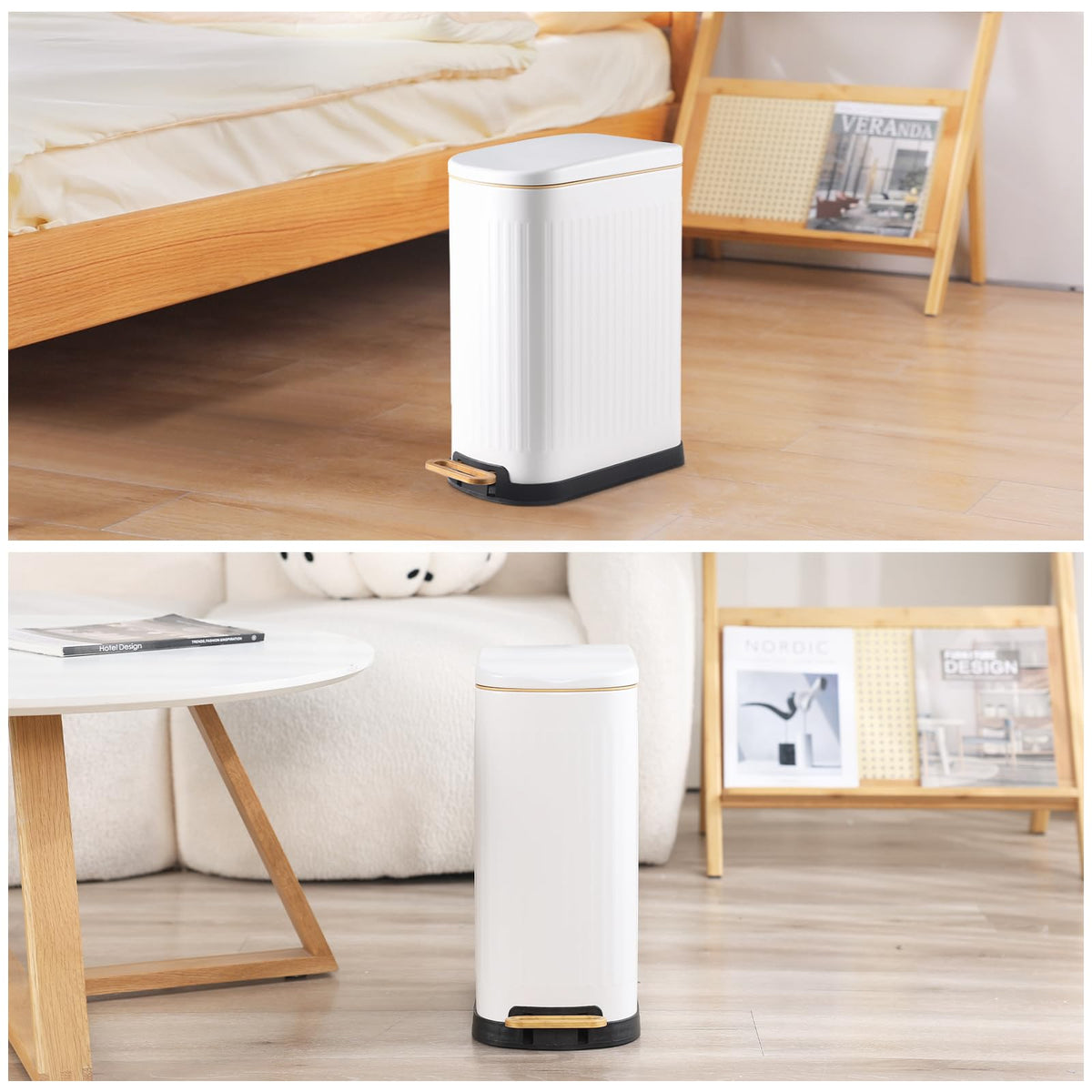 SYNCVIBE Slim Bathroom Trash Can with Soft Close Lid, 3.5 Gal, Matt White 3.5 Gallons