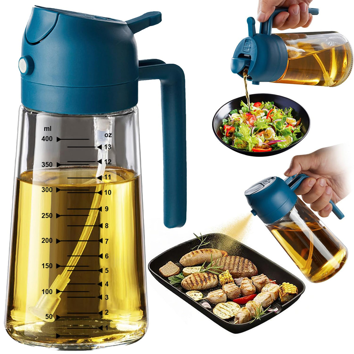 TrendPlain 16oz/470ml Glass Olive Oil Sprayer for Cooking – 2 in 1 Oil...