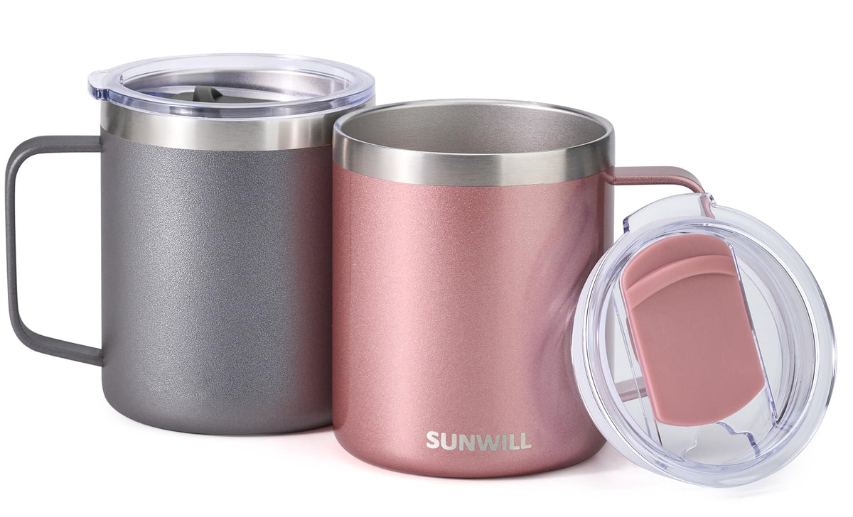 SUNWILL Insulated Coffee Mug, Stainless Steel 14 oz, Splash-Proof Lid Powder Coated Navy Blue 14 Ounces