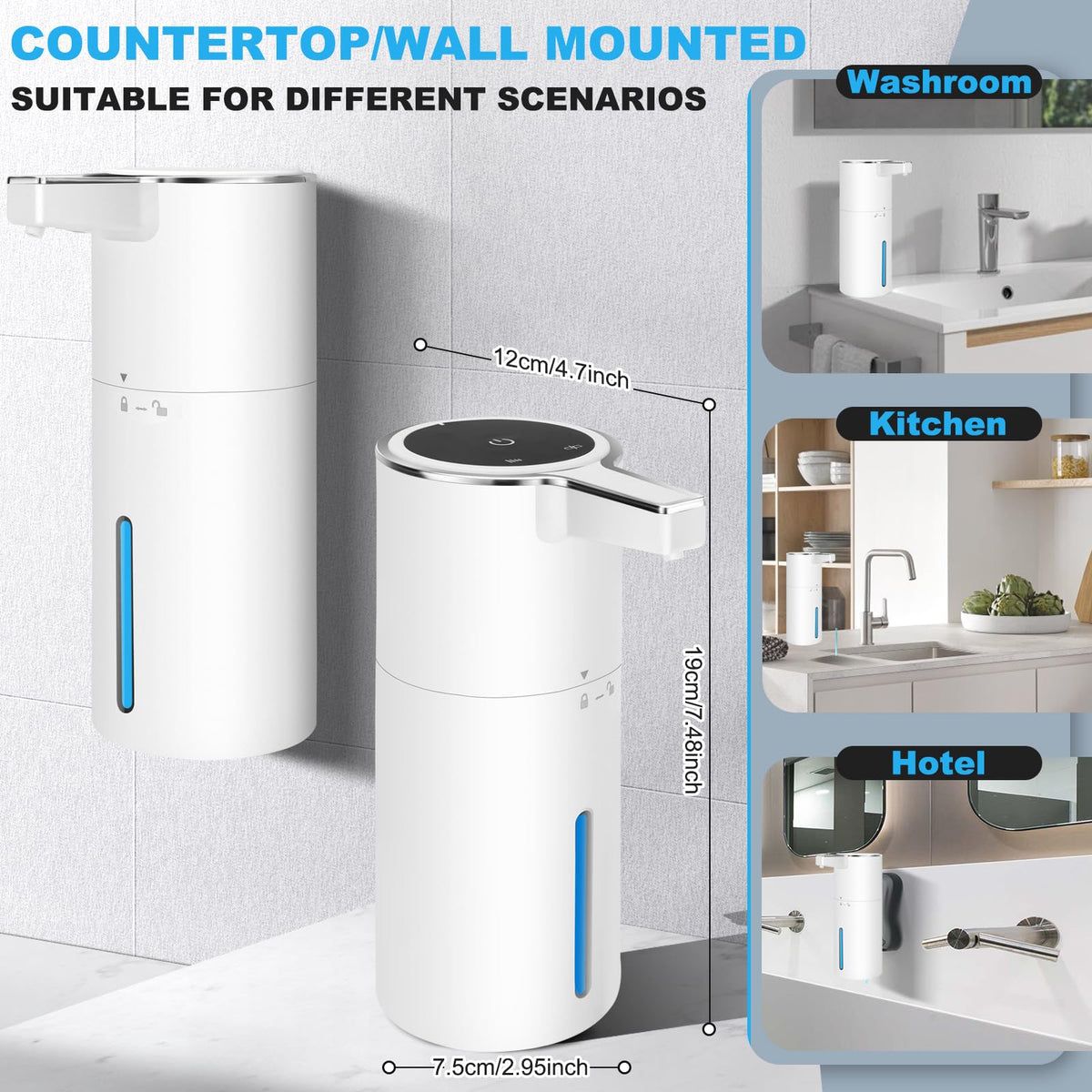 Automatic Soap Dispenser Touchless, 13.5oz Rechargeable Liquid Pump Black Liquid