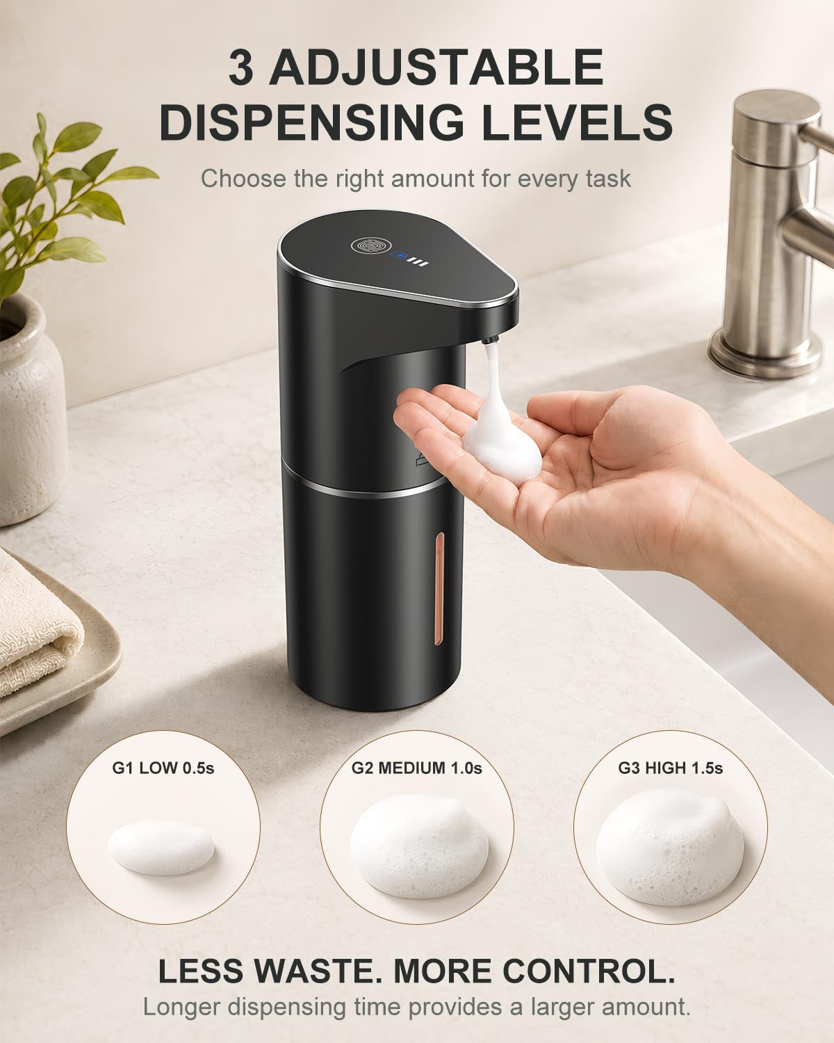 Fantictas Automatic Liquid Soap Dispenser, 3 Levels for Kitchen and Bath Black Gel