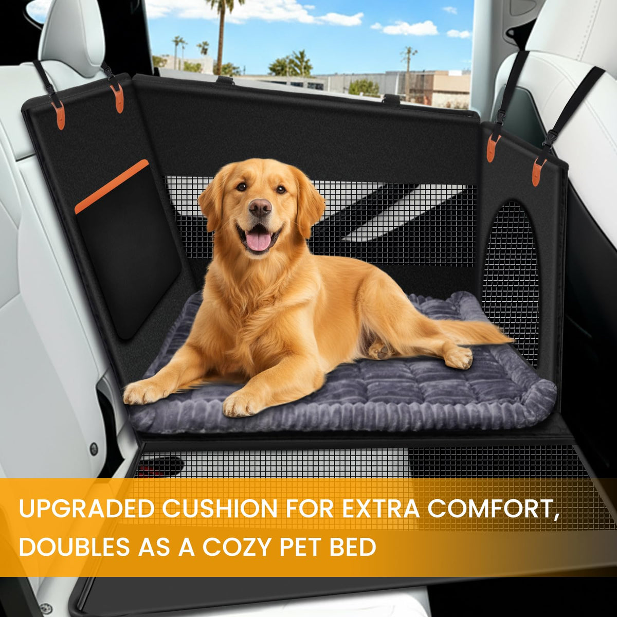 Large Dog Car Seat Half Back Seat Extender with Hard Bottom Black Large