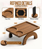 Acacia Wood Sofa Arm Tray - 3-in-1 Couch Arm Table with Phone Holder, Cup Holder & Foldable Tray - Armrest Clip-On Design for Couch with 360° Rotated Phone Holder