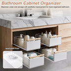 2 Pack Pull Out Cabinet Organizer Slide Out Storage Baskets with Wooden Handle, Spice Rack for Kitchen, Pantry Shelves No Drill Pullout Drawers for Under Sink, 6.6''H*9.3''W*15.7''D White 2 Pack