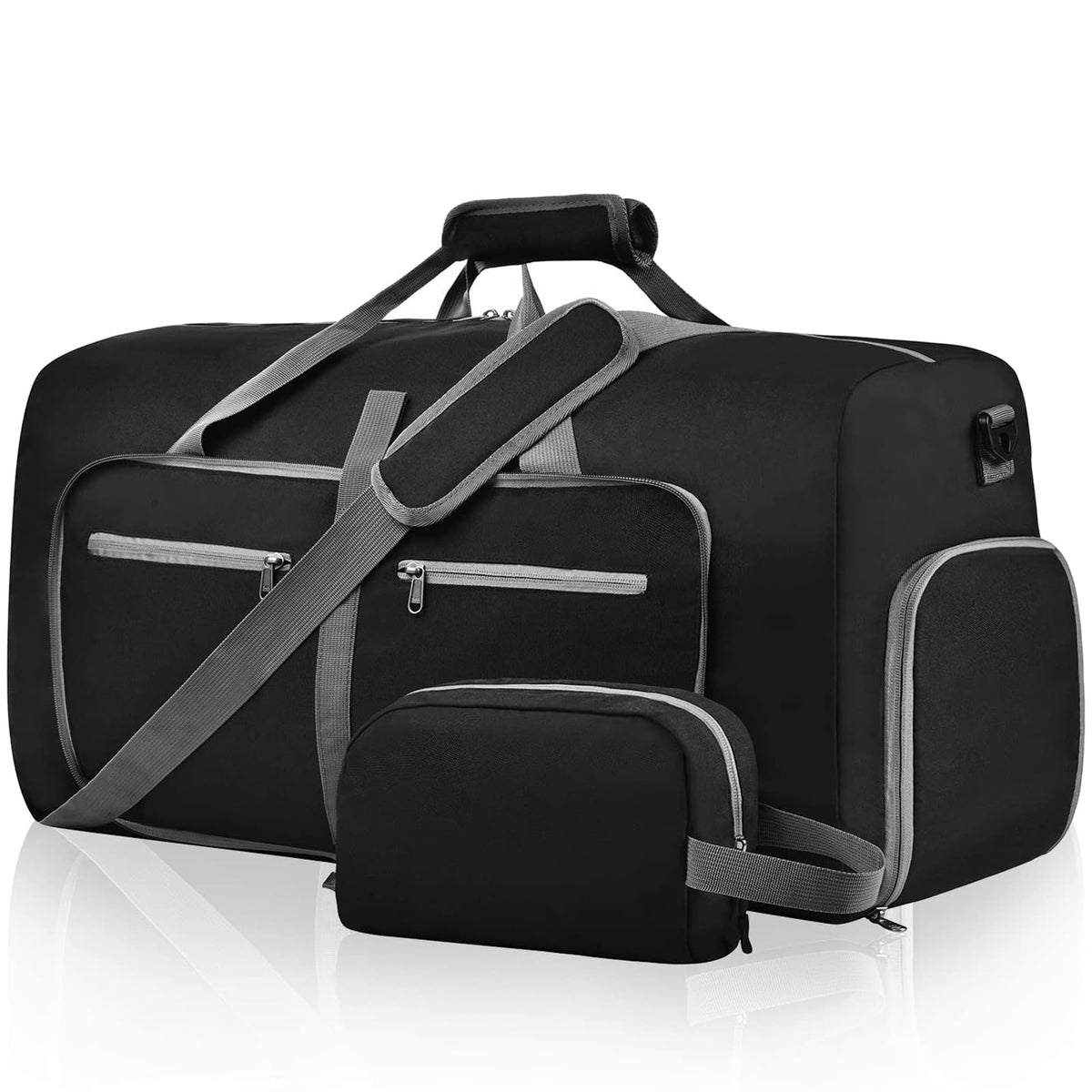 Felipe Varela Foldable Duffle Bag for Travel Weekend Overnight Gym Camping A Black 40L