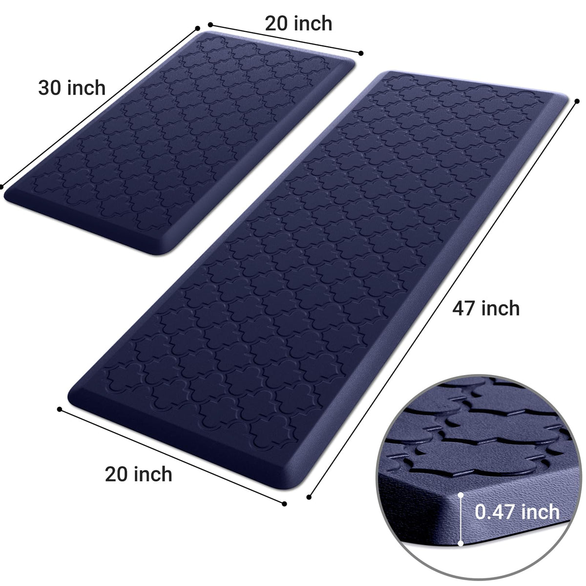 Kitchen Mat 2 PCS Cushioned Anti-Fatigue Floor Mat Standing Mat for Kitchen Stylish Grey 17.3"x29"+17.3"x47"