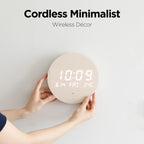 mooas Wood Moon Cordless Mini Digital LED Wall Clock, Date, Temperature Wood Moon (Cordless Mini)