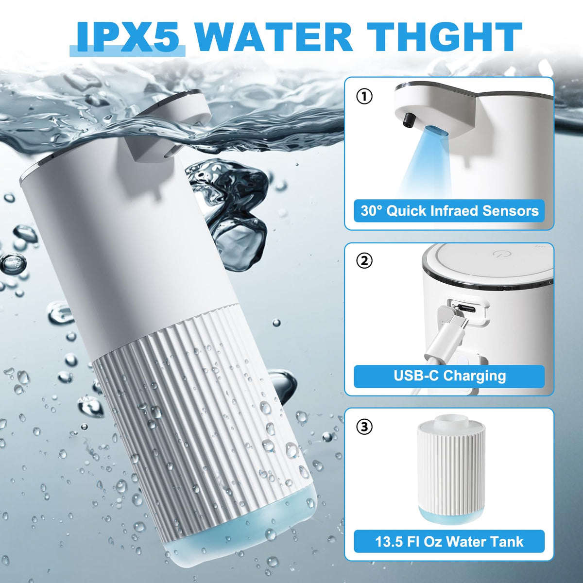 RYTOXILO Automatic Soap Dispenser, 2 Pack Black Touchless Liquid Soap Dispenser for Bathroom, 13.5 Fl Oz Plastic Electric Auto Dish Soap Dispensers Wall Mount for Kitchen with Adjustable Volume Liquid-2 Pack