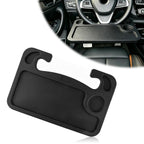 Multipurpose 2 in 1 Car Steering Wheel Desk Tray Laptop Mount and Food Table for Eating with Drink and Pen Holder Compatible with Most Vehicles (Black) black