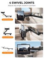 LISEN iPad Holder for Car Tablet Mount, 4 in 1 Adjust Arm Back Seat Stand 4.7-11.5“ Device