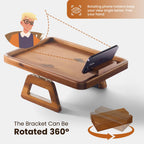 TINAMO Sofa Arm Tray with 360° Phone Holder, Clip-On Tray, Walnut Finish 13.8" x 9.5" x 1"