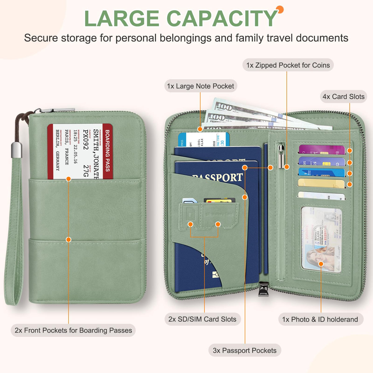 RFID Family Passport Holder Wallet - Travel Document Organizer Pink