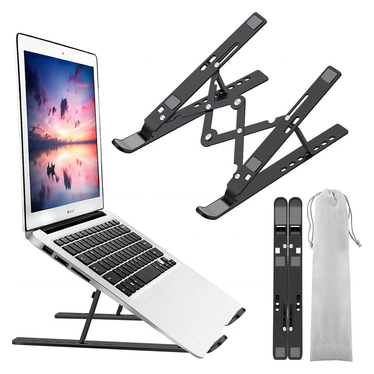 Leeboom Laptop Stand for Desk, Adjustable Foldable Aluminum Riser, Silver