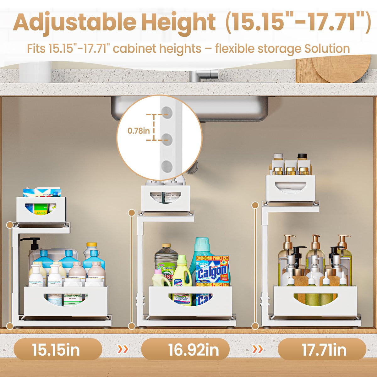 Under Sink Organizer for Kitchen and Bathroom Cabinets Pull Out Storage White 2 Pack 2Tier