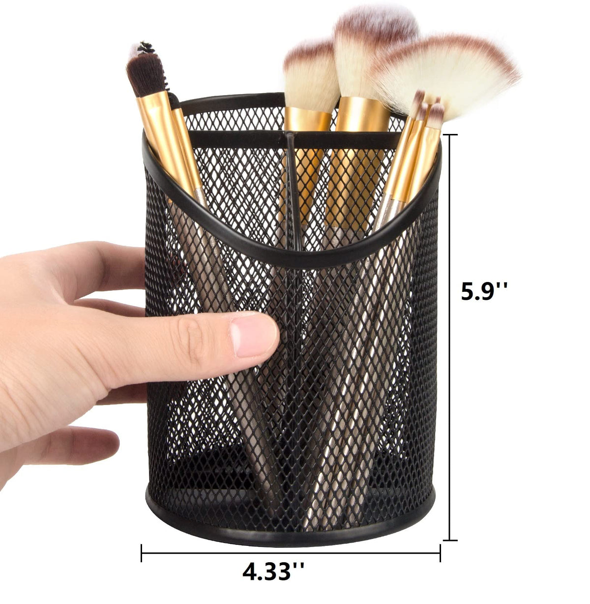 Delifox 2 Pack Pen Holder Mesh Round Pencil Holder 3 Compartments, Black