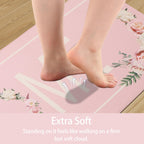 Floral Kitchen Mat Sets 2PCS Non Skid Waterproof Kitchen Rugs and Runner Sets Cushioned Anti-Fatigue Comfort Mat for Home,Office Memory Foam Kitchen Rug, 17.3"x30"+17.3"x47", Black/Pink 17"x30"+17"x47"--0.4 inches