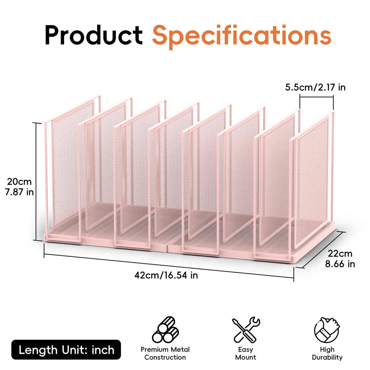File Organizer For Desk, 7 Section Metal Desktop File Sorter, Black