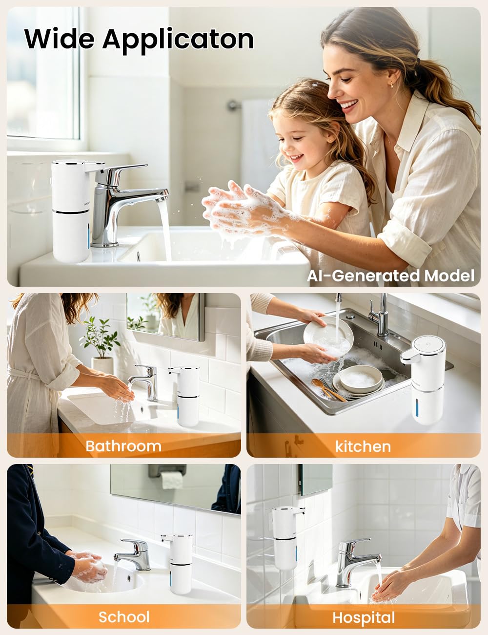 Automatic Soap Dispenser Touchless, USB Rechargeable Hand Soap Dispenser, 4 Adjustable Soap Levels, IPX5 Waterproof, 12.8oz/380ml, Countertop or Wall Mounted for Bathroom and Kitchen, White Liquid