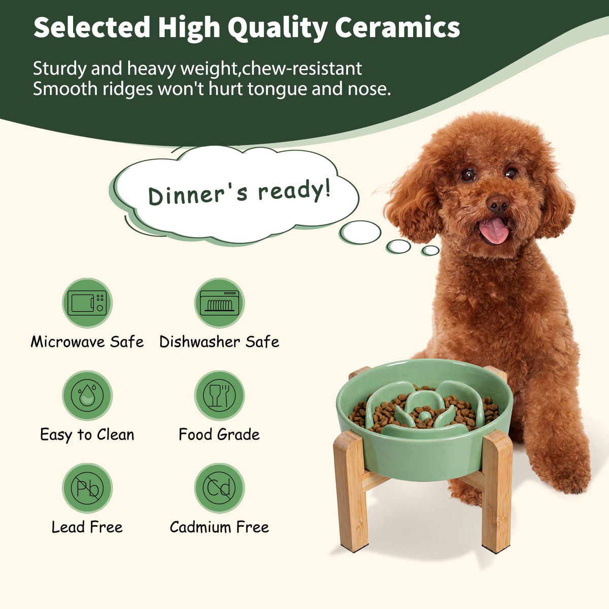 Elevated Slow Feeder Dog Bowl, 6.7" Ceramic Maze Dog Bowl with Stand White 1.5 Cups