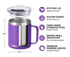 SUNWILL Insulated Coffee Mug, Stainless Steel 14 oz, Splash-Proof Lid Powder Coated Navy Blue 14 Ounces