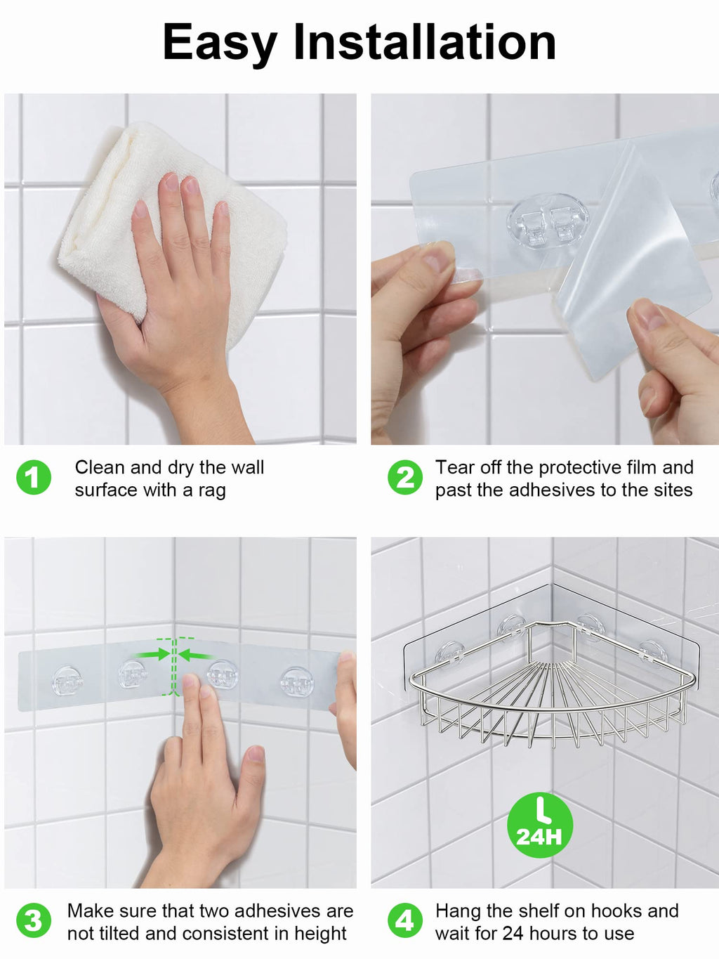 SMARTAKE 2-Pack Corner Shower Caddy, SUS304 Stainless Steel, Silver