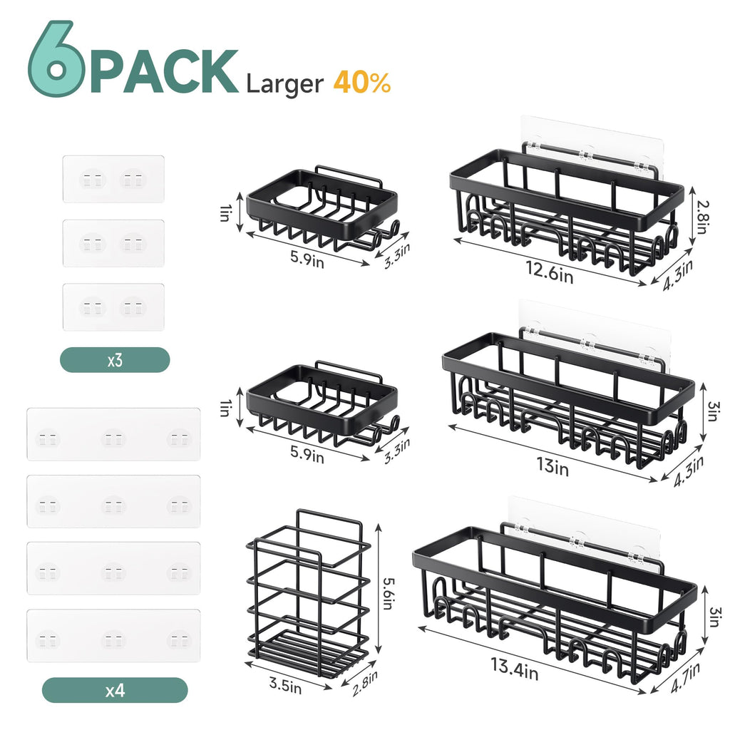 Veken Shower Caddy 6-Pack, Bathroom Organizers and Storage Shelves, Black