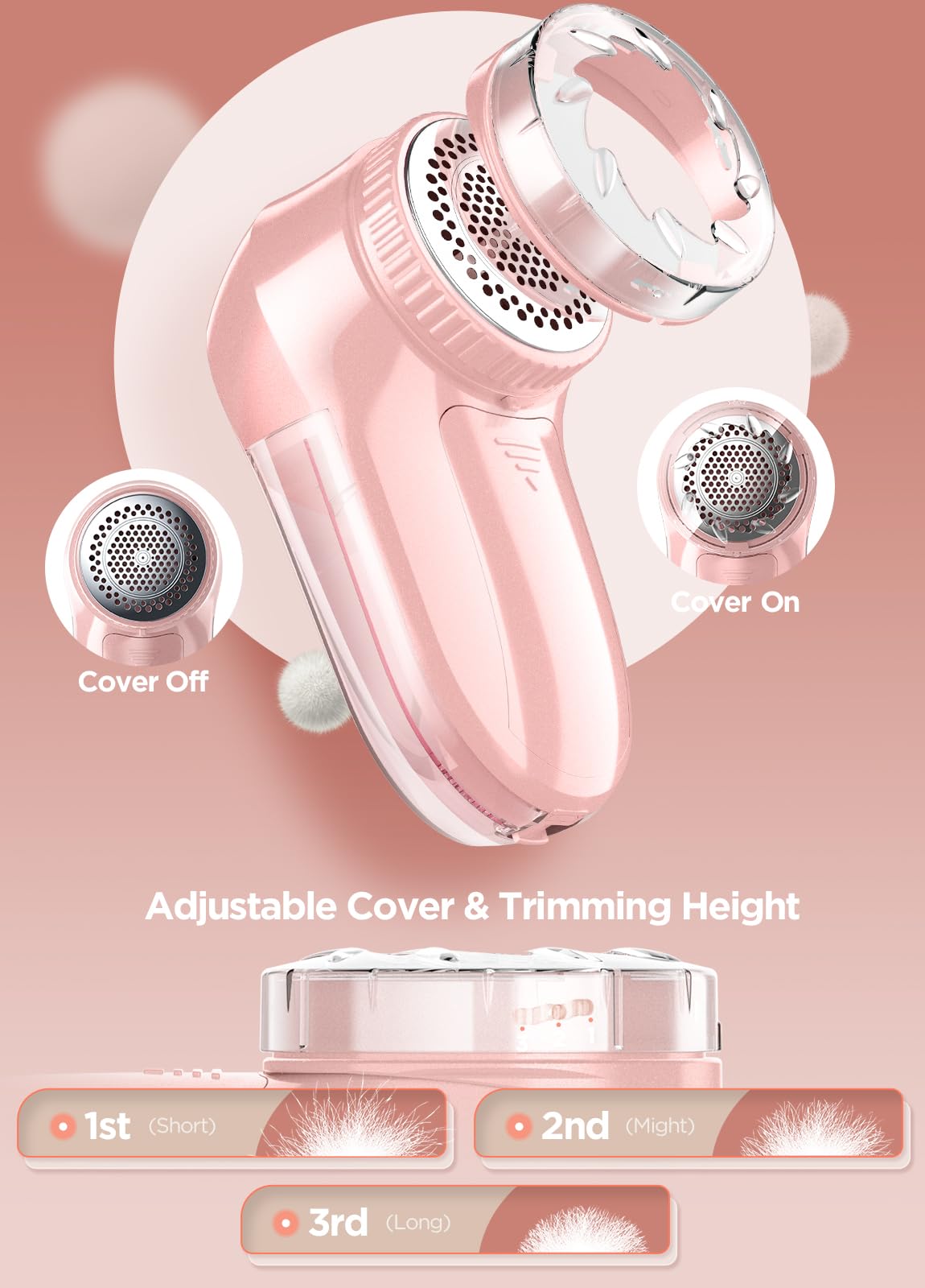 Bymore Fabric Shaver, Lint Shaver, Sweater Shaver for Clothes, Pink 5.75*2.60*2.64in