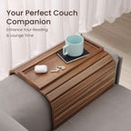 2 Pack Acacia Wood Folding Sofa Arm Tray with Anti-Slip Pad Brown 2 PC