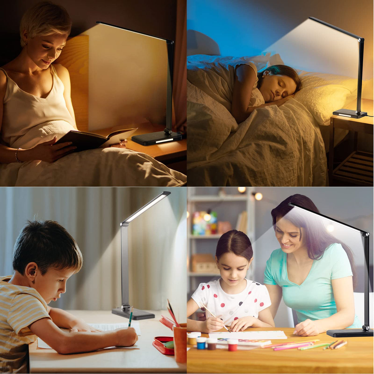 LED Desk Lamp with Wireless Charger, USB Charging Port, Eye Care Black PRO