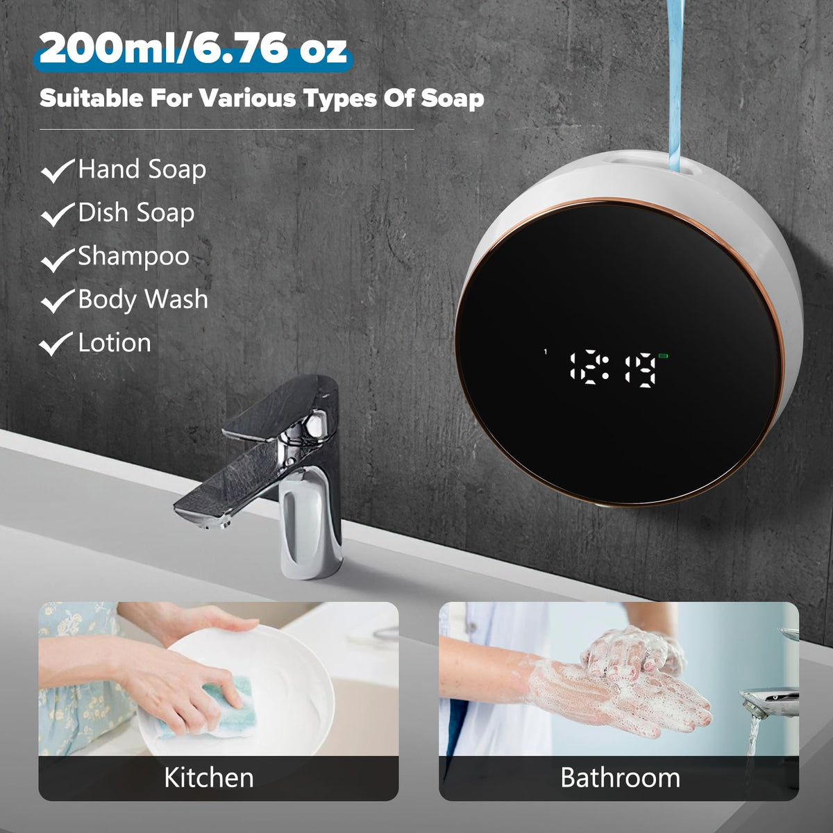 Monstake Automatic Soap Dispenser, Touchless Rechargeable Wall Mount Black foam