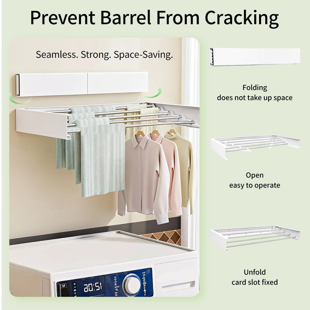 Wall Mounted Clothes Drying Rack Foldable 23.6" Laundry Room Space Saving