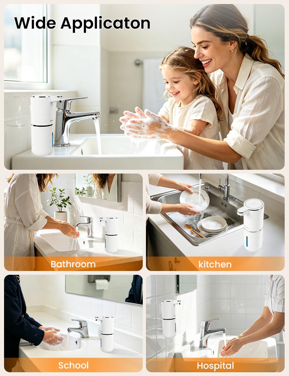 Automatic Soap Dispenser Touchless, USB Rechargeable Hand Soap Dispenser, 4 Adjustable Soap Levels, IPX5 Waterproof, 12.8oz/380ml, Countertop or Wall Mounted for Bathroom and Kitchen, White Liquid